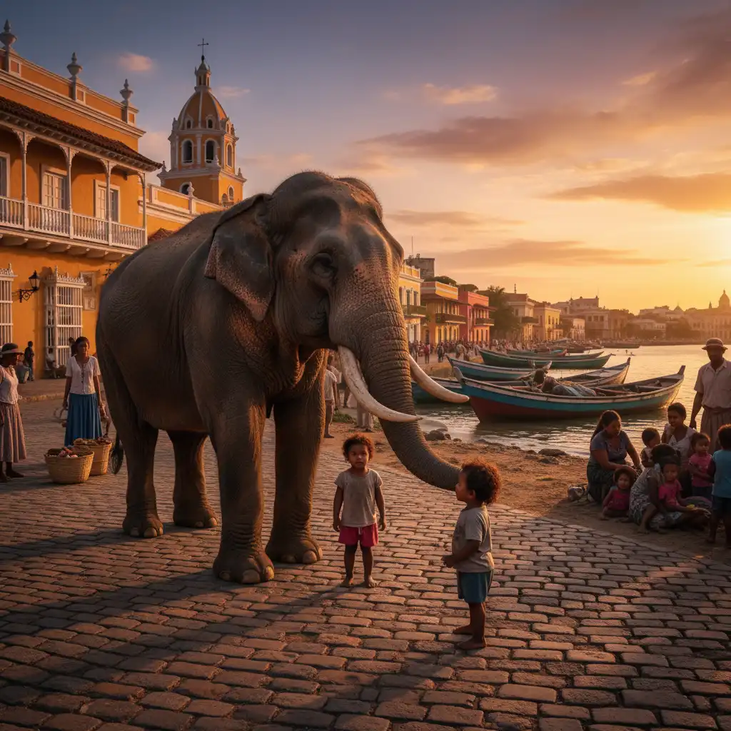 The Miraculous Elephant at Dusk in Cartagena