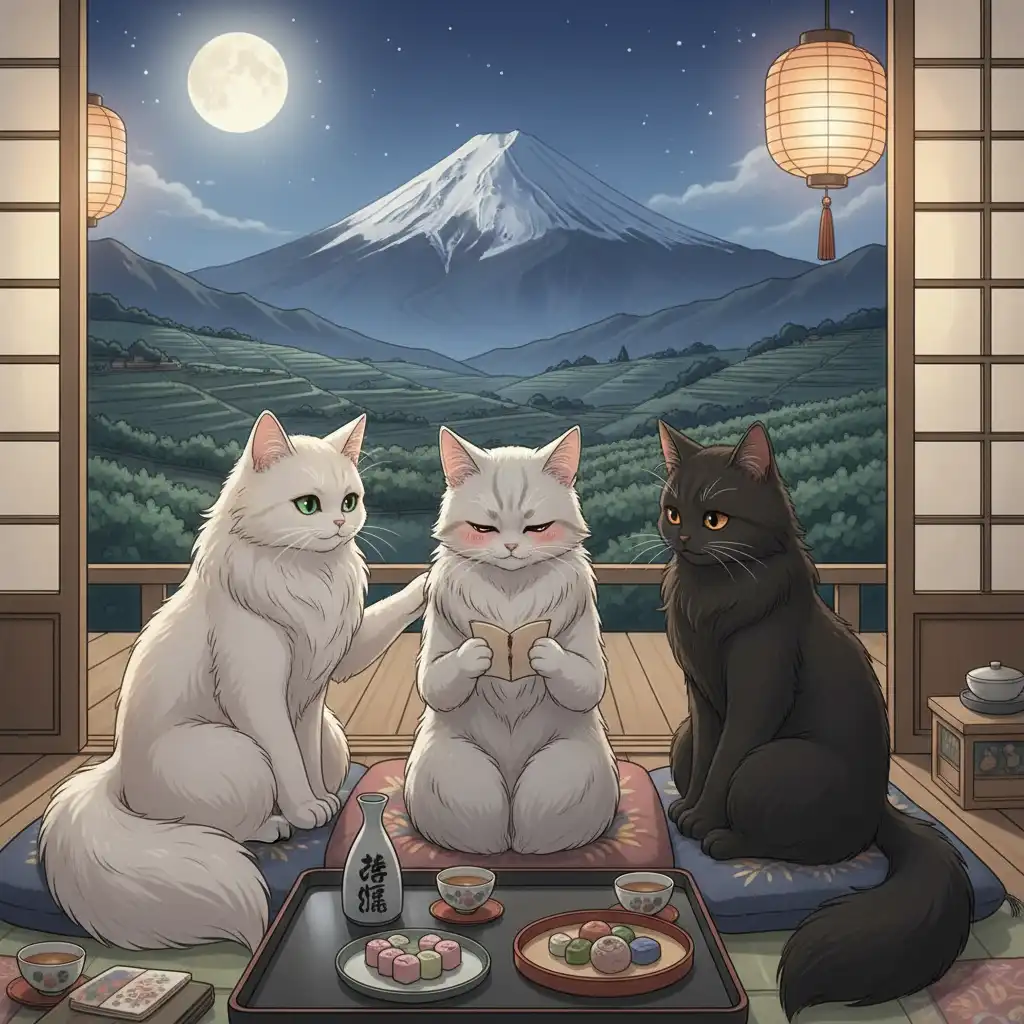 Cats Love Party Overlooking Fuji