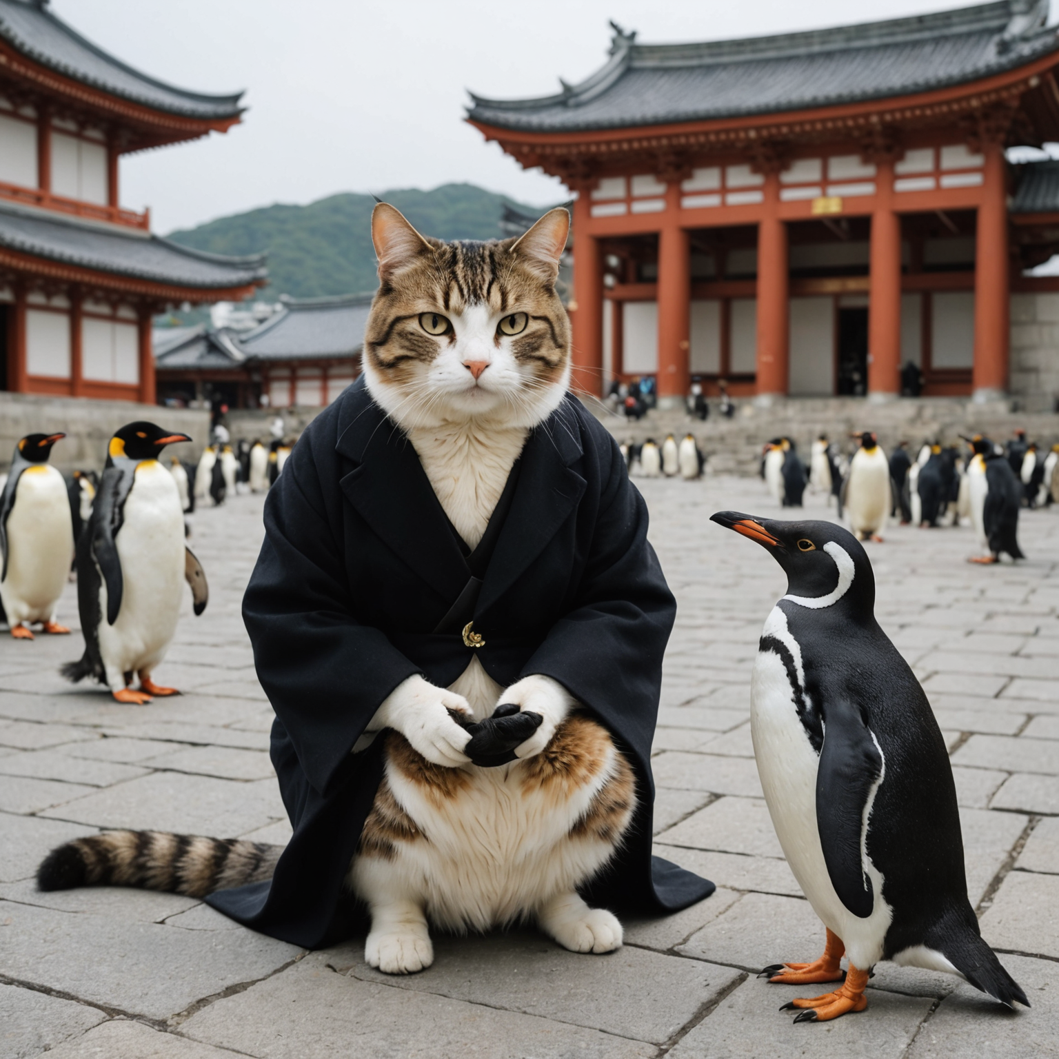 Cat Discusses Latest Trends With Penguin in Mecca During Kamakura Period