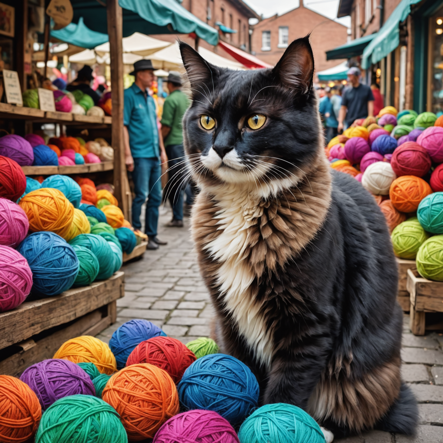 Cat Shows Off New Trend: Rainbow Yarn Ball in Farleaderbard Market 