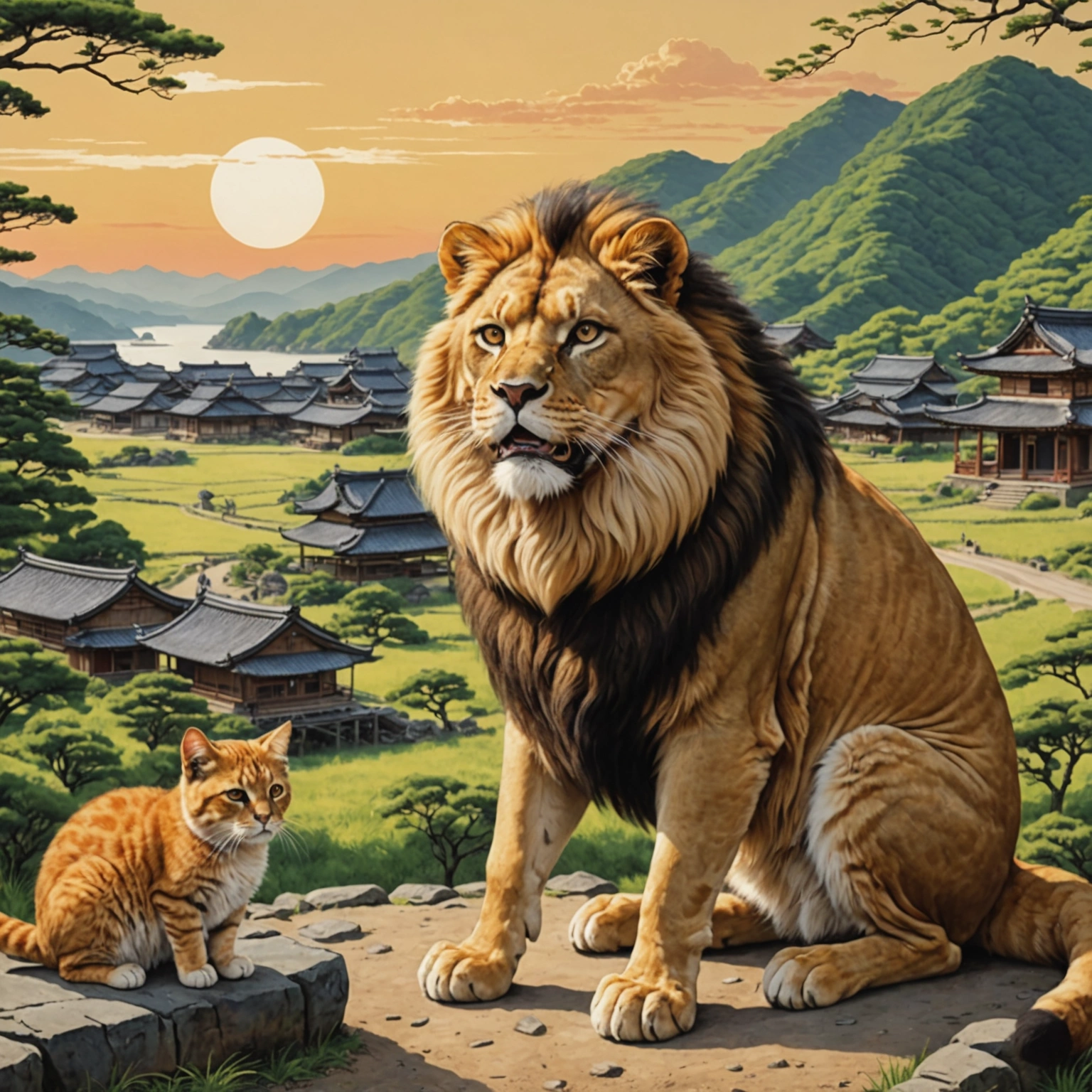 Jomon-Era Cat Discusses Trends With Lion in Yamaguchi Prefecture 