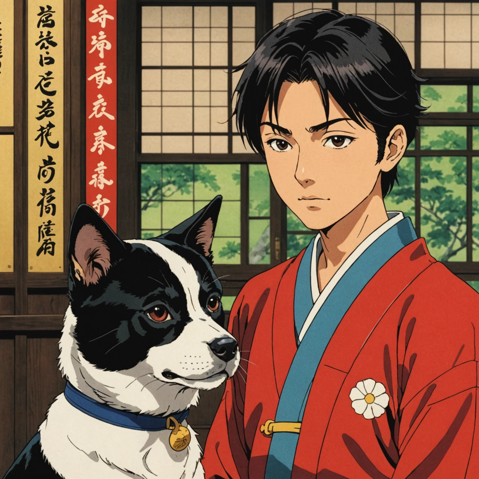 Dog-Like Girl's First Kiss Attempt Thwarted by Protective Cat in Meiji-Era Mie