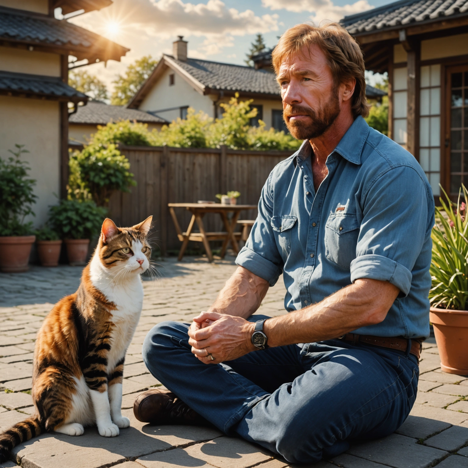 Chuck Norris Finds Zen with Operatic Cat in Sendai