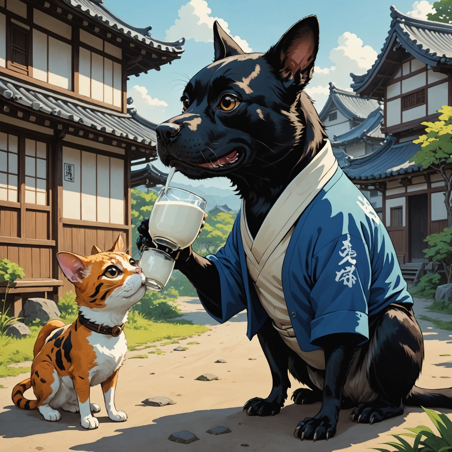 CAT ADVENTURE IN KAGAWA:  MILK-DRINKING, FROG-ENCOUNTERED KURO
