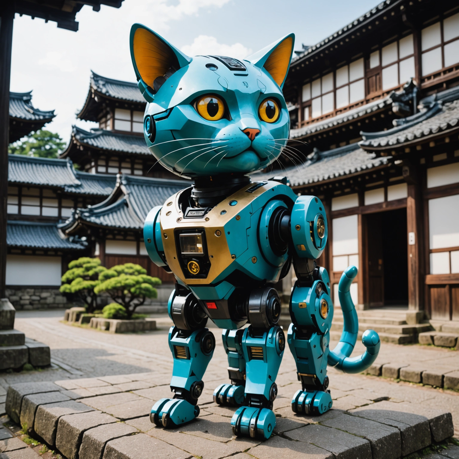 CAT-SPIRIT BIZINYA FROM ANCIENT JAPAN STUMBLES UPON CYBERPUNK ROBOT IN FUTURISTIC KUMAMOTO CASTLE!