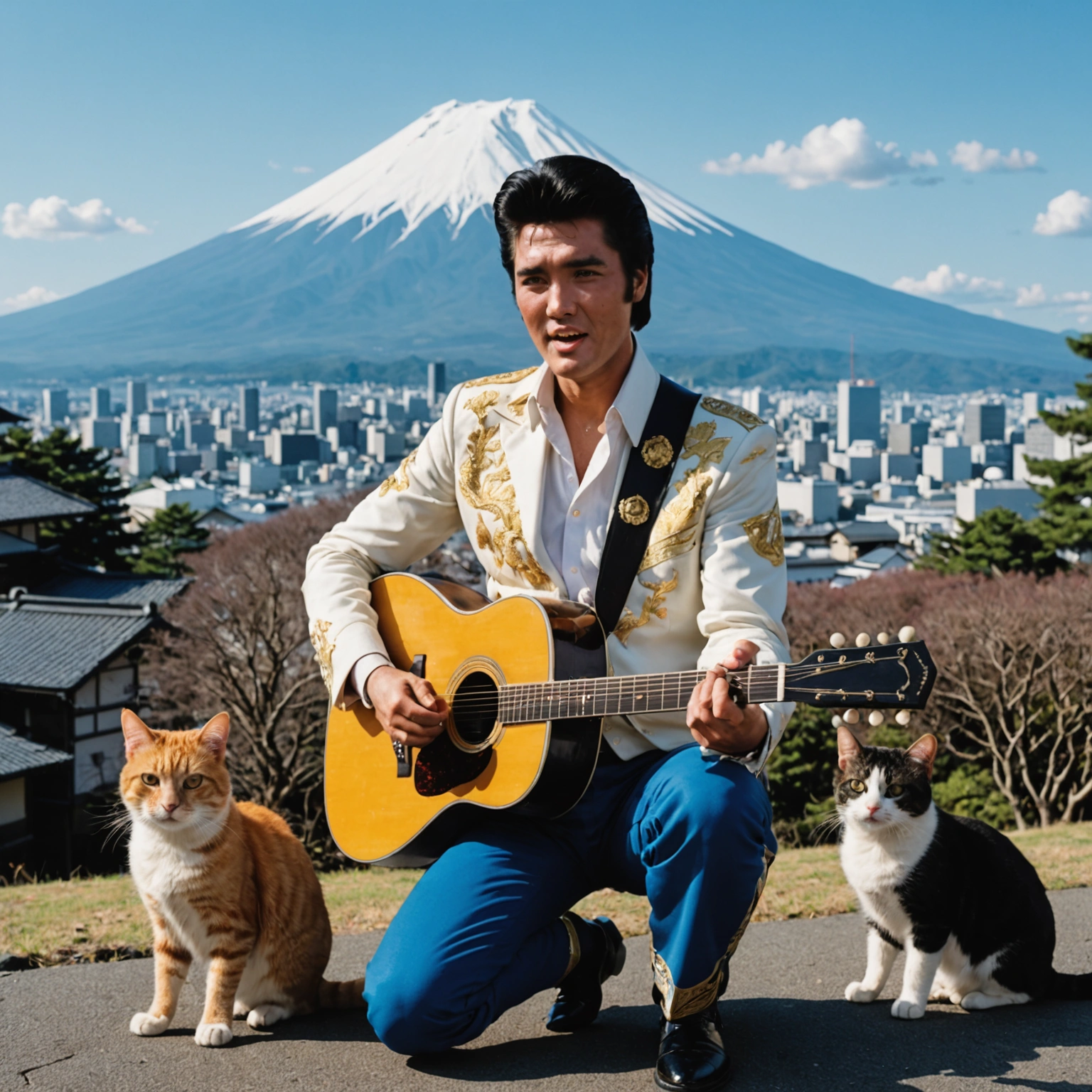 ELVIS SINGS CAT FAMILY LOVE STORY NEAR MT. FUJI