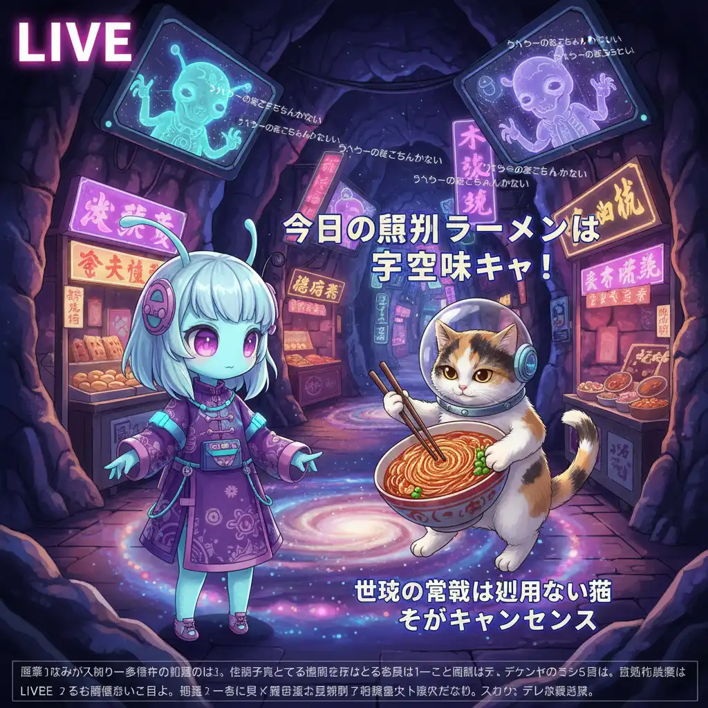 LANZHOU ALIEN VTUBERS CAT STIRS SPACE RAMEN IN ZERO G