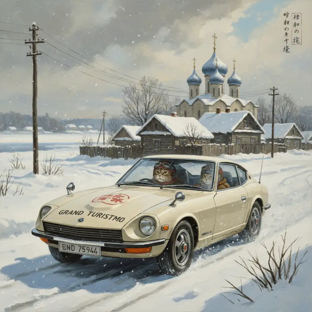 Kyiv Chronicle: Feline Racers Grace Snowy Showa Landscapes in Gran Turismo Pursuit