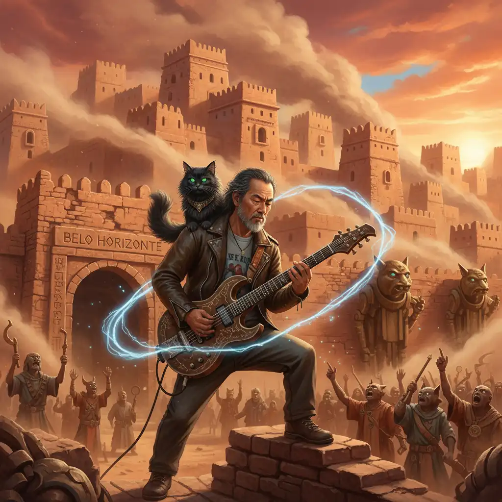 MESOPOTAMIAN FANTASIA: Guitar-Wielding Uncle Saves World with Feline Companion!