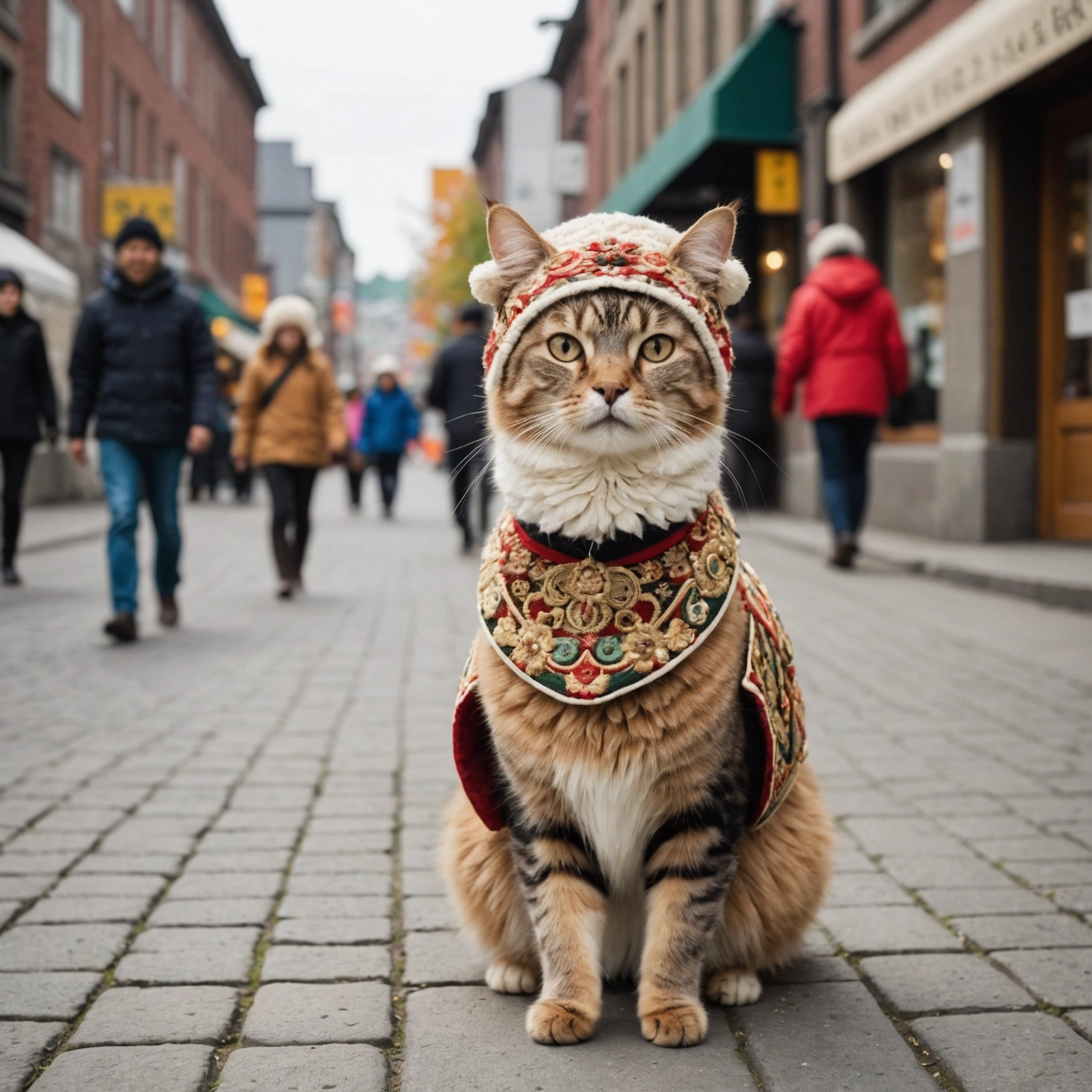 Cat and Alpaca Spotted Wearing Trendy Hats in Montreal During the Sengoku Period 