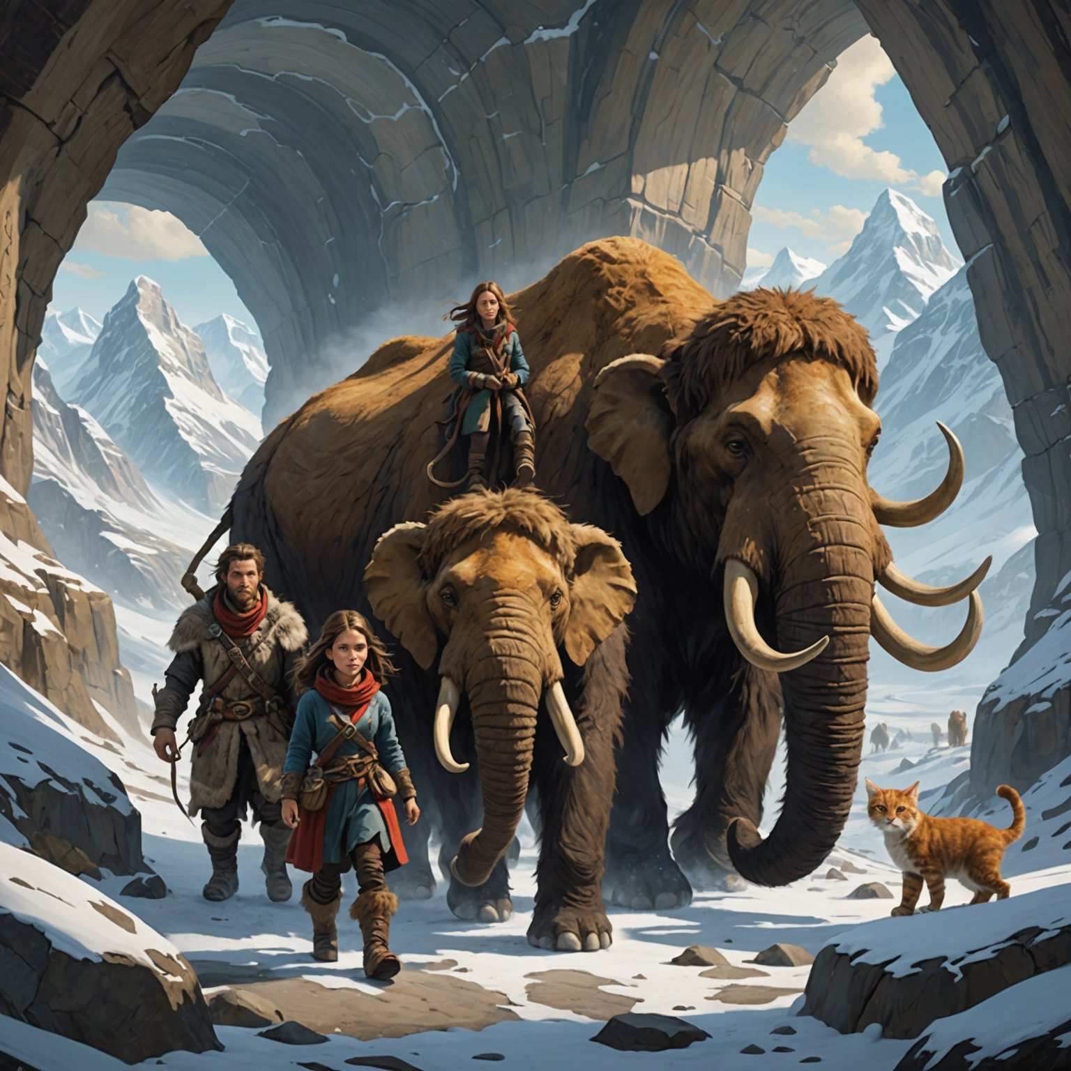 Three Cats and a Girl Embark on Mammoth-Hunting Adventure in Ice Age