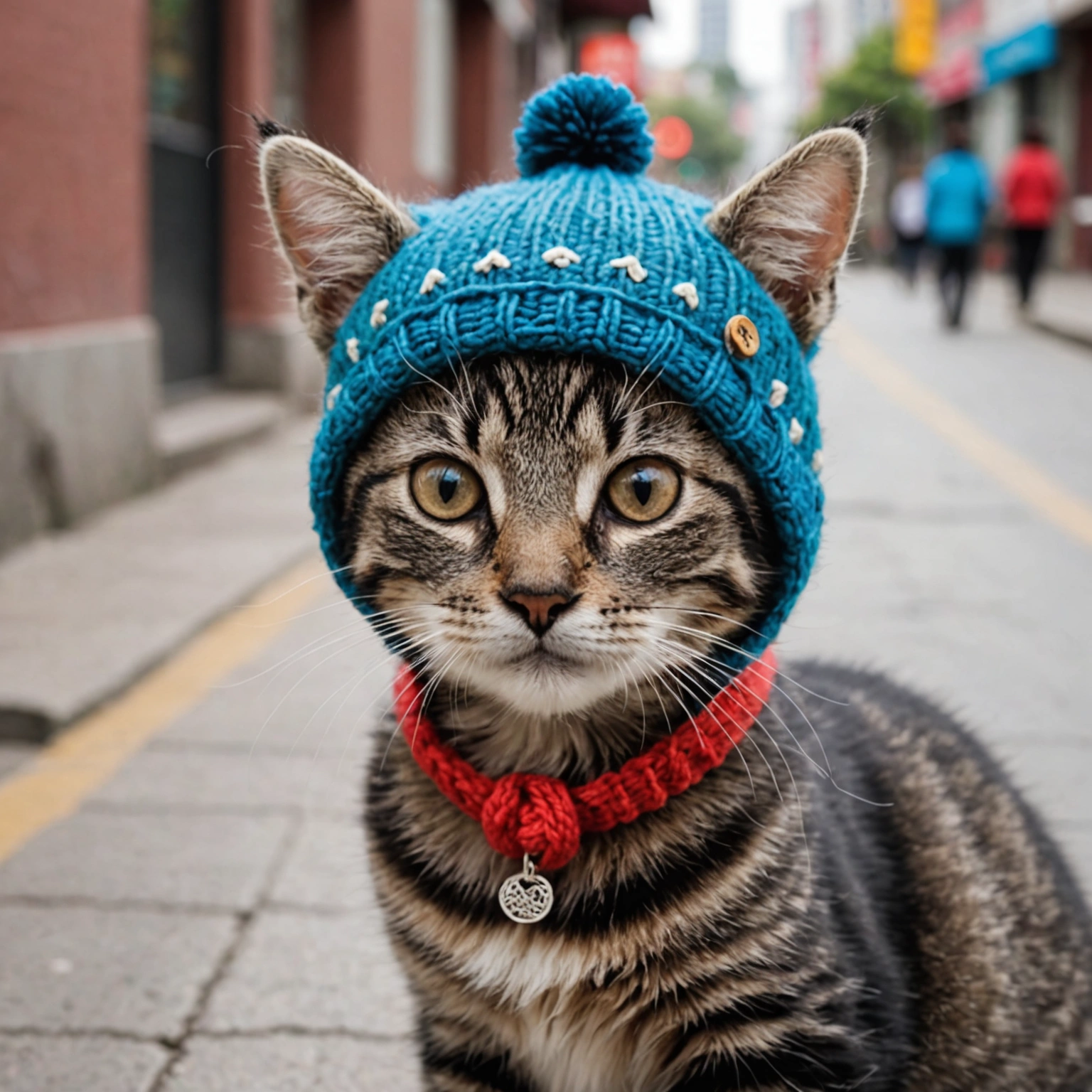 Kitten Adorned With Alpaca Wool Hat in Zibo 