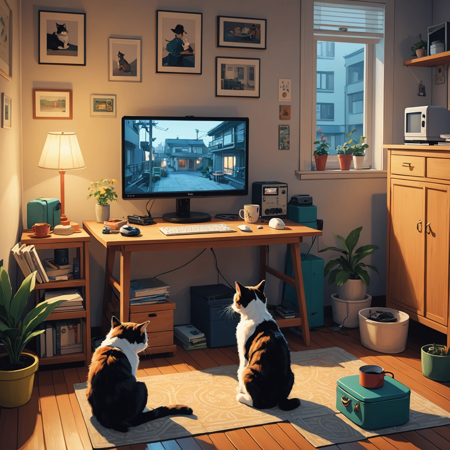 Cat Engrossed in Online Game with Dog in Minamiozawa Apartment 