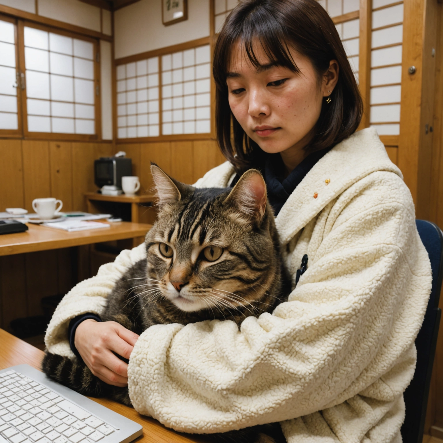 Cat Naps While Coder Works in Yayoi Village