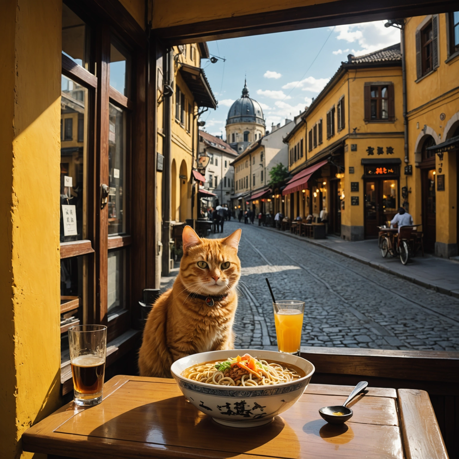 Vader Ssavors Noodles, Contemplates Cat in Vienna